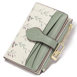 GAEKEAO Small Wallets for Women RFID Blocking Bifold Floral Vegan Leather Card Holder Zipper Pocket Wallet with ID Window