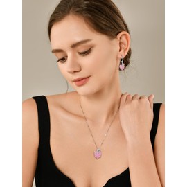YL Heart Necklace for Women 925 Sterling Silver Lily Pendant Created Pink Opal Flower Jewelry