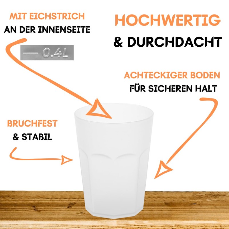 ENGELLAND - 20 x Plastic Cups White Frosted 400ml Calibration