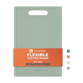 Linoroso TPU Cutting Boards for kitchen, Flexible Chopping Boards with Juice Groove, Knife Mark Resistant Cutting Mats Dishwasher Safe BPA Free Cutting Board for Meat, Veggies, and Fruits, Pale Mint