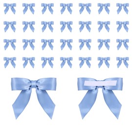 30PCS Dusty Blue Satin Ribbon Bows 2 inch Pretied Bows with Sticky Gel Pads Self Adhesive Satin Bow for Gift Wrapping Bow Decorations for Birthday Party Wedding Decorations Crafts Gift Bakery Bags