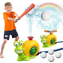 PEOWND Aspersor para niños, Juego de Juguetes de béisbol 2 en 1 con 2 Cabezales de aspersor, aspersor Giratorio de 360 ​​Grados, Juguete de helicóptero de Verano para césped, jardín