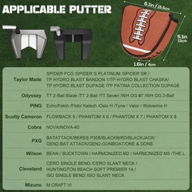 Golf Mallet Putter Head Cover Magnetic Closure Club Protector PU Leather Rugby Ball Design