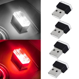 4 PCS USB LED Car Interior Atmosphere Lamp, Portable Mini Auto LED Decor Night Light, Plug-in USB Interface Ambient Lighting Kit, Universal Car Interior Accessories