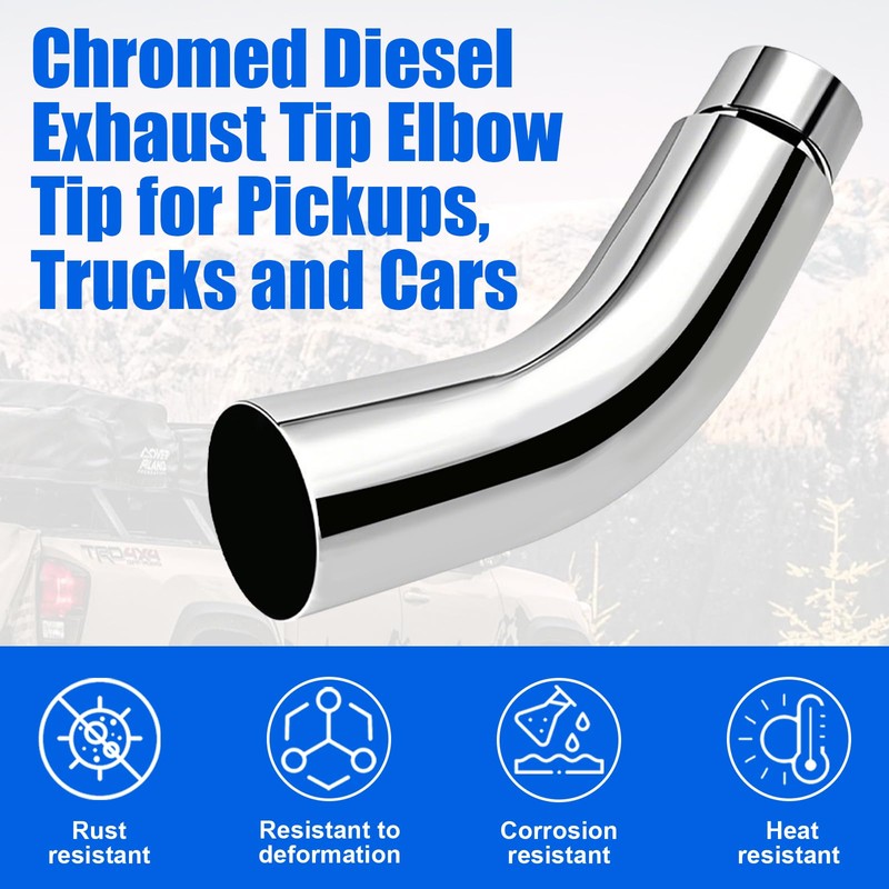 Floshine Diesel Exhaust Elbow Tip, Side Exit Exhaust Tip, chromed