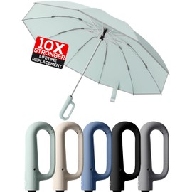 EFFUSON Travel Compact Inverted Umbrella with Ring Buckle, Portable Large Strong Windproof Reverse Reflective Umbrellas for Rain & Sun, Automatic Open and Close Umbrella for Women Men (Green)