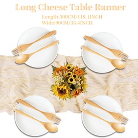 LLMSIX Cheesecloth Table Runner 35×118inch Boho Creamy White Winkled Gauze Table Runner Long Romantic Sheer Table Runner for Dating Wedding Banquet Party Dinner Table Decoration (Creamy White)