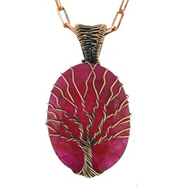 Copperie Tree Of Life Lab Created Ruby Gemstone Pendant Copper Wire Wrapped Jewelry Necklace 20"