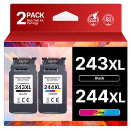 PG-243XL / CL-244XL Ink Value Pack Replacement for Canon 243 and 244 Ink Cartridges Compatible to Canon Pixma TR4520 TR4522 MG2522 MG2520 MX490 MX492 TS3322 TS202 TS302 Printer (1 Black, 1 Tri-Color)