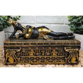 Ebros 8" Long Ancient Egyptian Beautiful Queen Cleopatra In Repose Decorative Jewelry Box Figurine Personification Of Goddess Isis Patroness Of Magic Nature And Beauty Trinket Storage Figurine