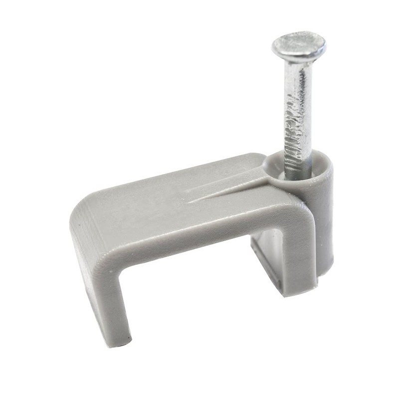 Flat Grey Plastic Cable Clips & Fixing Nail for Twin
