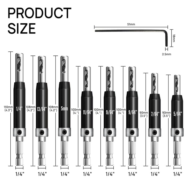 Canitu 17Pcs Black Self Centering Drill Bit Set 1/4" Hex