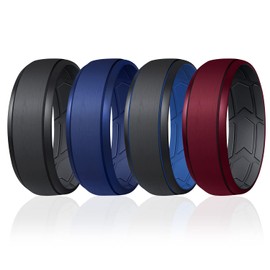 ROQ Breathable Silicone Rings for Men - Inner Arrow Shape Grooves for Enhanced Breathability - Classic Mens Silicone Rubber Wedding Ring Band - Black, Dark Blue, Light Blue, Bordeaux Colors - Size 14