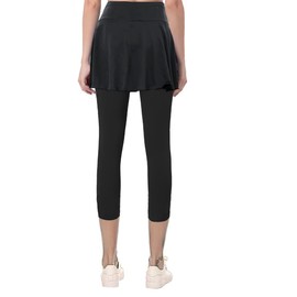 Athletic Skirted Leggings for Women, Tennis Yoga Golf Workout Skirt with Capri Leggings (UK, Alpha, L, Regular, Regular, Black)