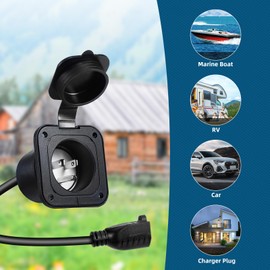 SVNR 15 Amp Flanged Inlet 125V, NEMA 5-15P Shore Power Inlet Plug with 18“ Integrated Outdoor Extension Cord ETL Certified,with Waterproof Cover, Electrical Extensions for Marine Boat RV Camper