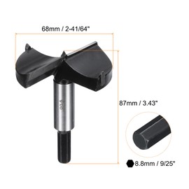 sourcing map Forstner Drill Bit 2-41/64"(68mm) Tungsten Carbide Wood Drilling Bit Hinge Cutter with Hex Shank for Hardwood Softwood Plywood Woodworking Drilling