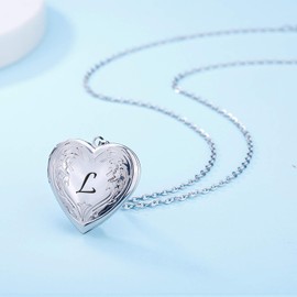 YOUFENG Locket Necklace that Holds Pictures Initial Alphabet A-Z Letter Pendant Necklace Platinum Plated Gifts for Women (L)