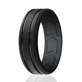 ROQ Alianza de boda de silicona para hombre, anillo de goma de silicona transpirable, borde biselado, 2 líneas, diseño dúo – ranuras en forma de flecha interior para mayor transpirabilidad, 7.5 - 8 (18.2mm), Silicona, Sin gemas.,