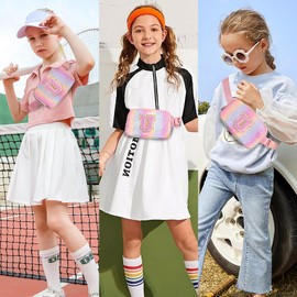 Cotmcor Kids Fanny Pack Glitter Waist Pack Initial Crossbody Bag Belt Bag for Girls Gifts Sparkly Cute Purse Rainbow U