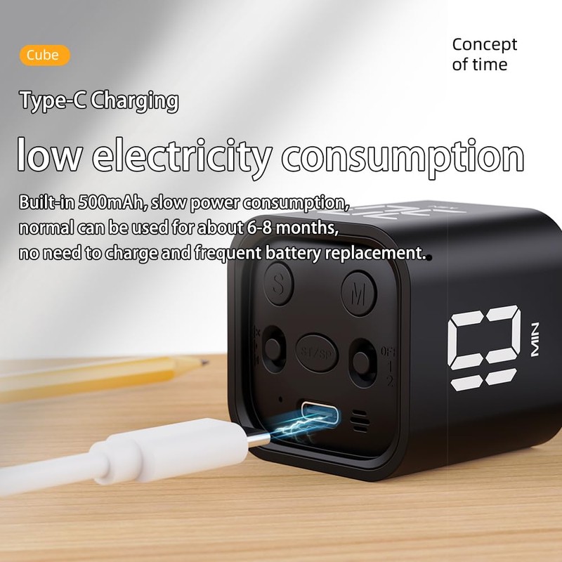 EooCoo Stylish Digital Timer, Creative Cube Rotation Timer 5/10/30/60 Minutes,