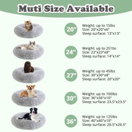 JOLLYVOGUE Calming Donut Dog Bed & Cat Bed, Anti-Anxiety Washable Round Bed, Fluffy Dog Cuddler Bed, Cozy Dog Cat Cushion Bed for Small Puppy (20")