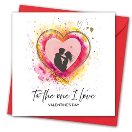 Valentines Card for the One I Love. Couple in Heart Design. Eco-friendly. 148mm Square. Valentine's Card with Red Envelope. Made in UK