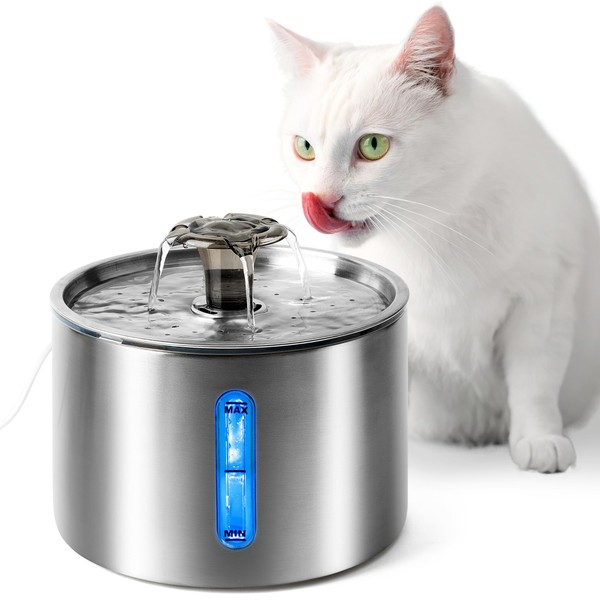 Cat Water Fountain 84oz/2.5L, Stainless Steel Large Capacity Automatic Pet