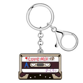 RAIDIN Cute Acrylic Valentines Day Funny Jukebox TV Cassette Tape Heart keychian keyring Charm for Women Car Purse Keys Gifts (Pink)