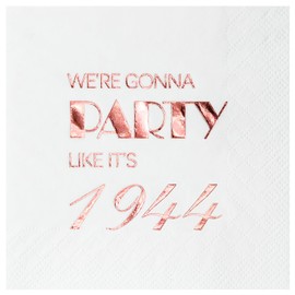 Crisky Servilletas de cóctel de 80 cumpleaños, oro rosa para mujer, decoración de fiesta de 80 cumpleaños para tartas, postres, mesa de berever, suministros de fiesta de 80 cumpleaños, 50 servilletas desechables, 3 capas