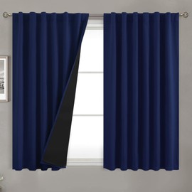 BGment Navy Blue 100% Blackout Curtains 45 Inches Long with Black Liner, Rod Pocket and Back Tab Double Layer Full Room Darkening Thermal Window Curtains for Bedroom, 2 Panels, Each 52 x 45 Inch