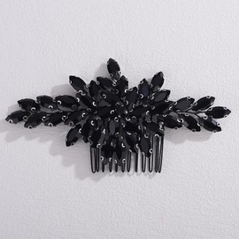 Rumtock Black Crystal Beads Hair Comb for Wedding Brides Women Banquet Hair Accessories Vintage Headpiece (Black)