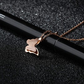 CHIFEI Juego de Joya Collar Arete Mujer de Acero 18K Titanio Chapado en Oro Rosa con Colcante Mriposa