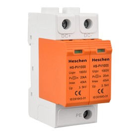 Heschen HS-PV1000 2P 1000VDC 20KA Fire Proof 35mm DIN Rail Mount Surge Protector for PV