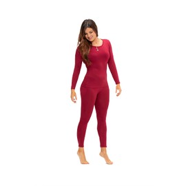 DEVOPS Women's Thermal Underwear Long Johns Top & Bottom Set (Small, Burgundy)