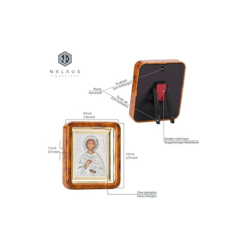 NKlaus Saint Pantaleon Icon in Frame with Plexiglass 7 x