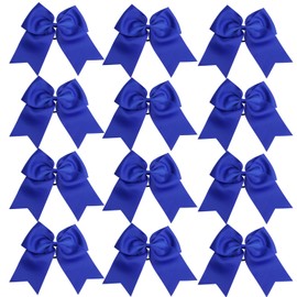 8 Inch Cheerleader Bows Ponytail Holder Solid Color Cheerleading Bows Hair Tie (Royal Blue)