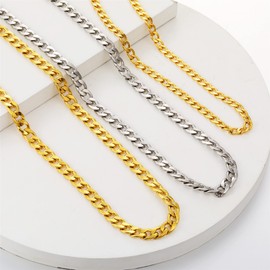 HSWYFCJY Men Chains Necklace Cuban Chain Mens Silver Curb Chain Necklaces Sturdy Cuban Link Chain Necklace Stainless Steel Boys 6/9mm Width, 18/20/22/24 Inches (20Inch(51CM), Width:9MM GOLD)