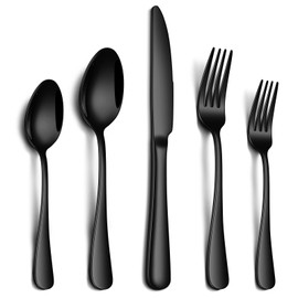 PHILIPALA 20 Piece Black Silverware Set, Stainless Steel Flatware Set for 4 Food Grade Cutlery Utensil Set Include Knife Fork Spoon Mirror Polished Dishwasher Safe