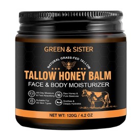 Beef Tallow for Skin & Face – Tallow Balm with Raw Honey & Beeswax, 3-Ingredient Protective Barrier Moisturizer for Eczema, Sensitive & Dry Skin – Grass-Fed, Non-Comedogenic, Fragrance-Free – 4.2 Oz