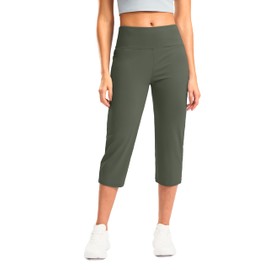 G Gradual Women's Yoga Capri Pants with Zipper Pocket High Waist Leggings Crop Straight Leg Workout Exercise Capris for Women(Olive,S)