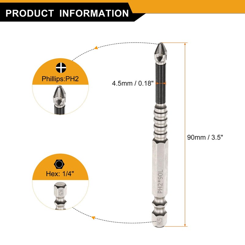 sourcing map 5pcs Phillips Screwdriver Bit PH2 Serrated Tip 1/4"