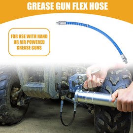 Partuto 1Pc 12 Inch Universal 1/8" NPT Grease Gun Flex Hose - Trailer Flex Grease Hose Extension Non-Slip - Metal Blue
