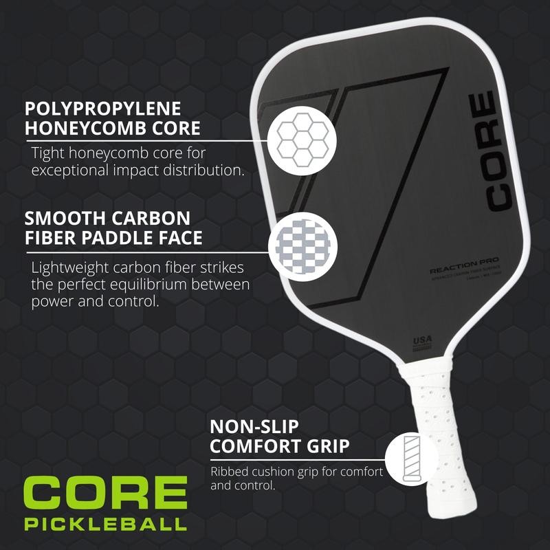 CORE Reaction Pro Pickleball Paddle | T700 Carbon Fiber Surface