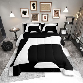 Erosebridal Black and White Abstract King Bedding Set Boho Geometric Striped Comforter Set for Adult Women Men Minimalist Modern Art Bed Collections Simple Aesthetic Modern Duvet Quilt Sets