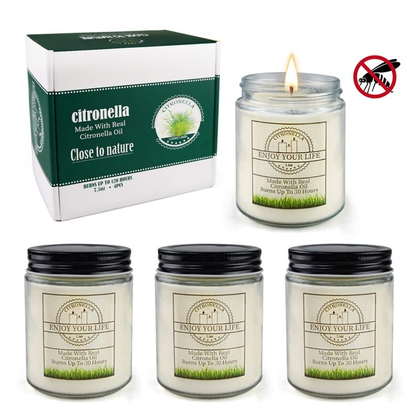Citronella Candles Outdoor Large Scented Jar Candles Set Aromatherapy Long Lasting Soy Wax for Home Garden Patio Balcony 7.5oz 4Pack