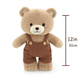 JamieCare 12" Plush Teddy Bear Soft Beige with Brown Corduroy Overalls