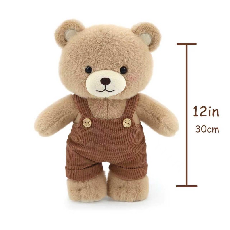 JamieCare 12" Plush Teddy Bear Soft Beige with Brown Corduroy
