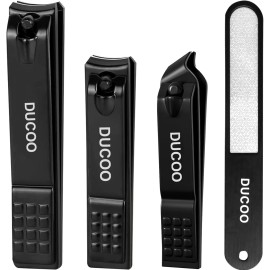 DUCOO 4PCS Nail Clipper Set Ultra Sharp Stainless Steel Black