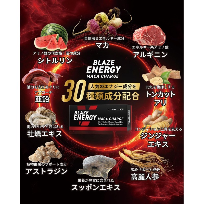 【厳選マカ&エネルギーチャージ】BLAZE ENERGY マカ チャージ 60日分 亜鉛 シトルリン アルギニン トンカットアリ 高麗人参