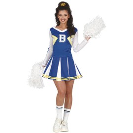 FIESTAS GUIRCA Cheerleader Blue and White Dress Fancy Dress Costume - American Cheerleader Uniform with Long Sleeves for Ladies Size L